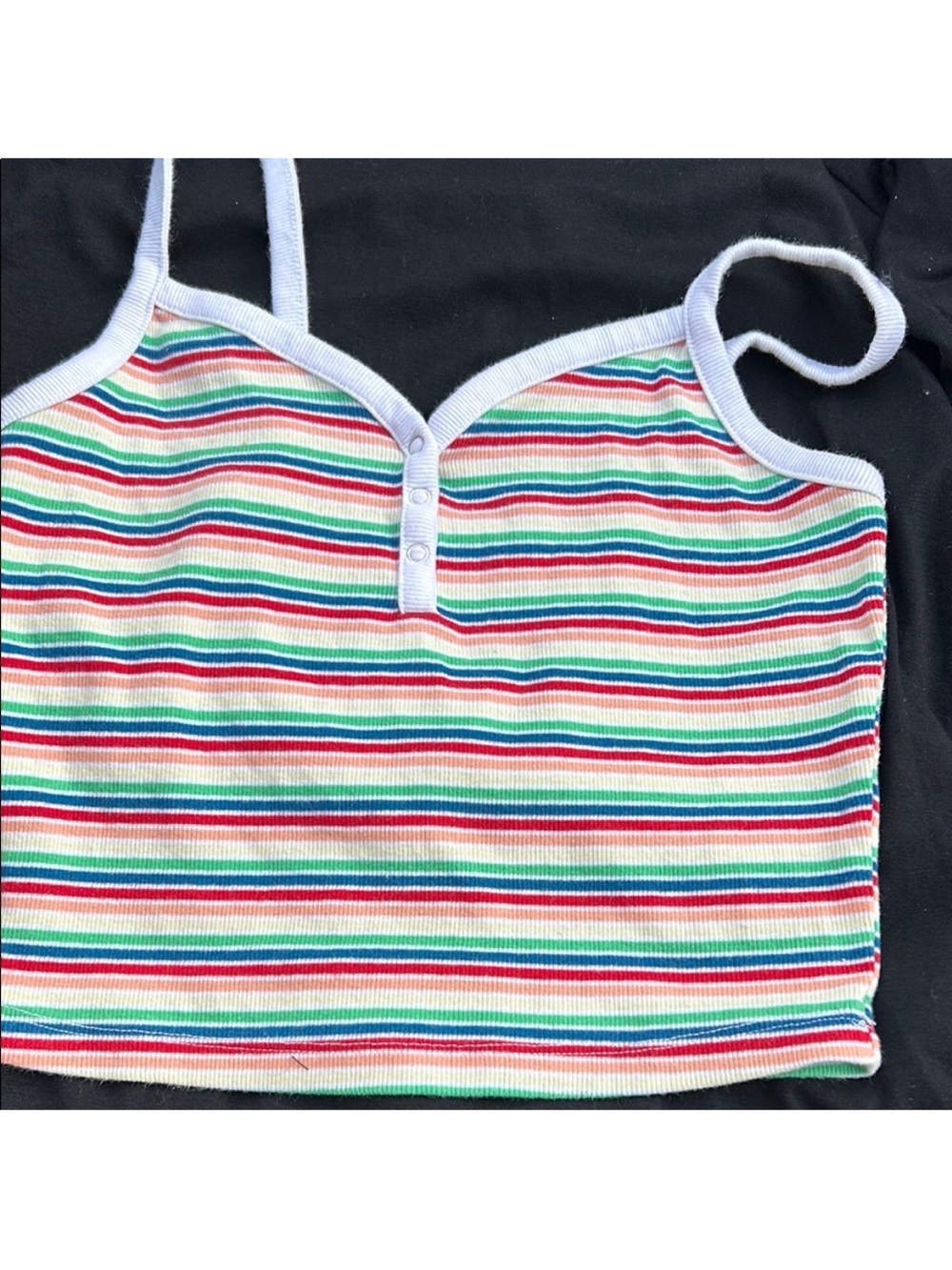No Boundaries Multicolor Striped Ribbed Crop Tank with White Trim